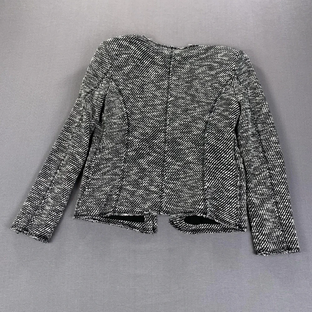 Cache Jacket Womens 8 Black White Tweed Open Front Chain Trim Blazer Career